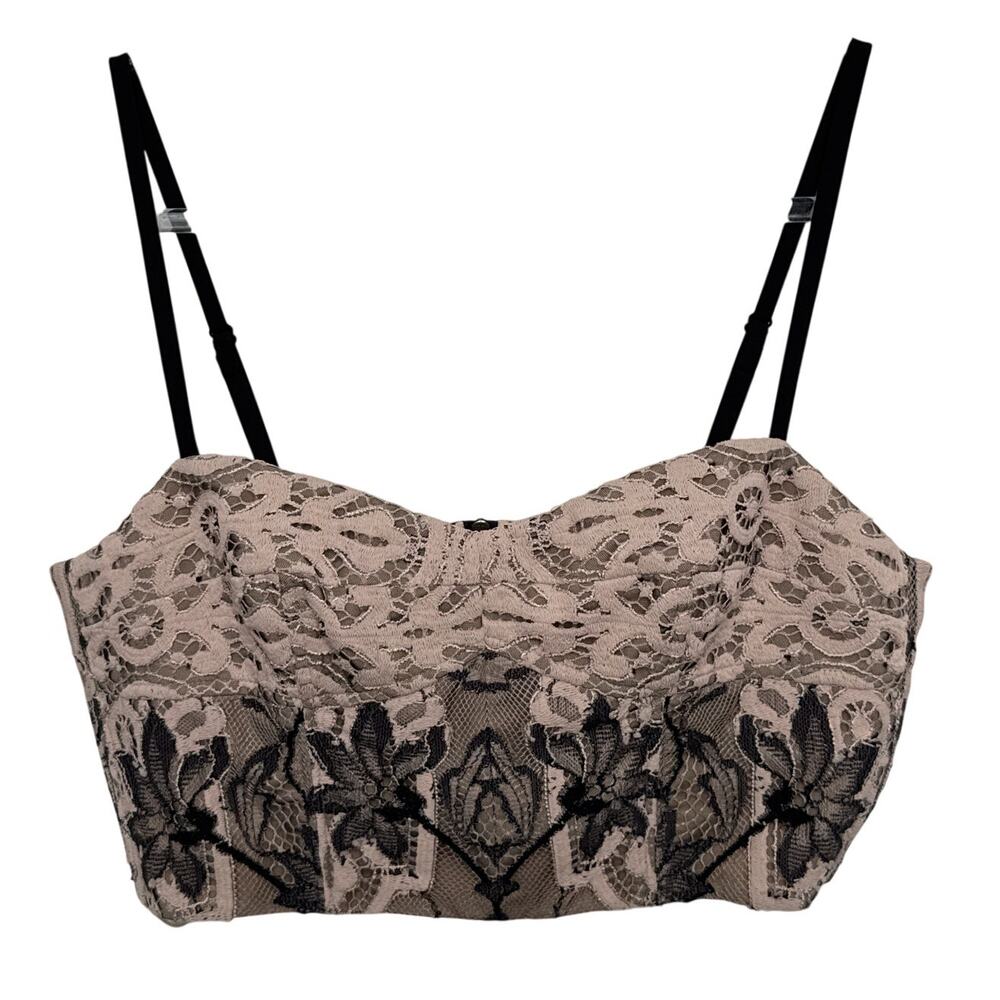 BCBGMAXAZRIA NWT Lace Bustier Corset Top Black Nude Boned Zip Back Medium